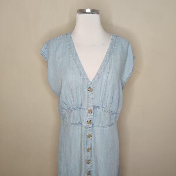 LOFT Blue Chambray Buttoned Sundress Sleeveless Mini - Picture 2 of 12